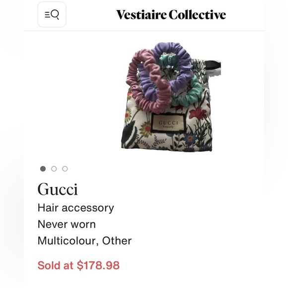 NWT Gucci Beauty Satin Scrunchie Set – 3-Pack w/ Floral Pouch - Picture 11 of 11